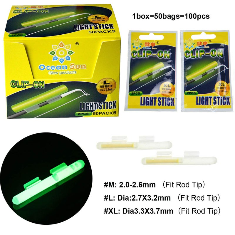 THKFISH Fishing Glow Rod Tips - Green Fluorescent Glow Sticks for Night Fishing - 100pcs (50 Bags) - Image 2